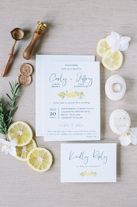 Carly Brown And J Paul Madison Marry At A Timeless Bryan Texas Vineyard Wedding Invitations