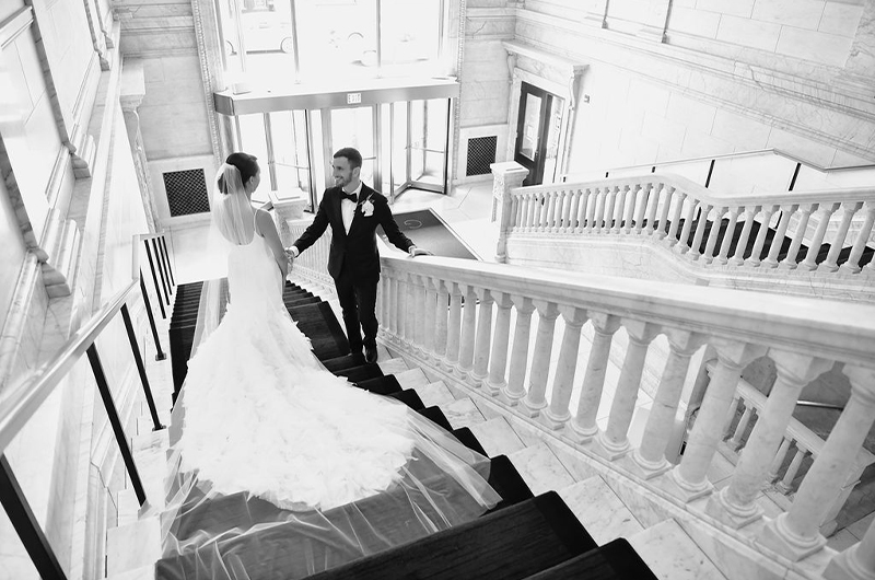 Wedding Stylist Grant McNamara Helps Brides And Grooms Celebrate In Style Black And White Couple On Stairwell Copy