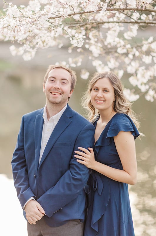 Kristin And Hunters Romantic Cherry Blossom Engagement Closeup Smiling Copy