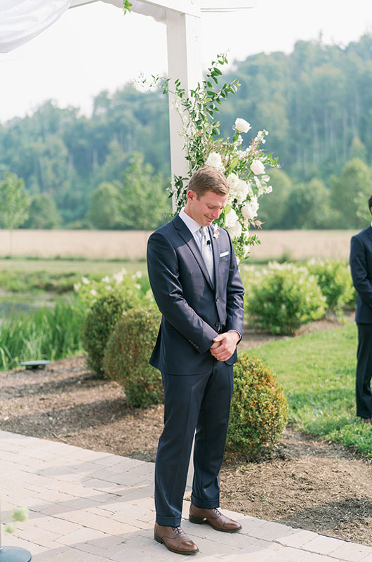 Aspen Domske And Edward Knuckley Marry At The Barn On New River Groom At The Altar Aspen Domske And Edward Knuckley Marry At The Barn On New River Groom At The Altar