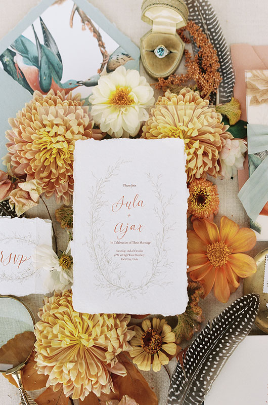 Dreamy Styled Utah Distillery Wedding Invitation Suite