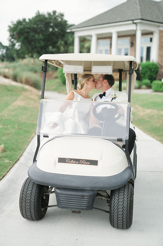 Molly Bryant And Chip Phillips Divine Summer South Carolina Wedding Golfcart Kiss