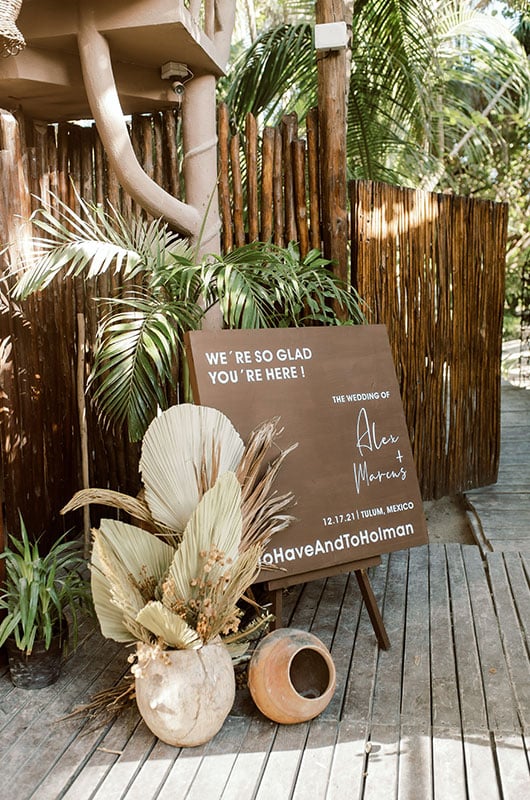 Alex Aust and Marcus Holman Marry at Akiin Tulum Entrance Sign