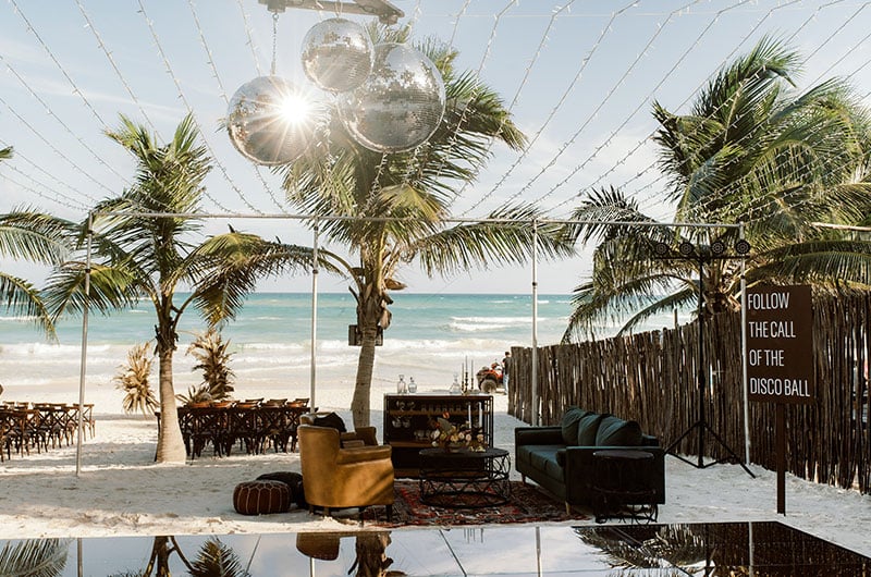 Alex Aust and Marcus Holman Marry at Akiin Tulum Outdoor Seating Setup