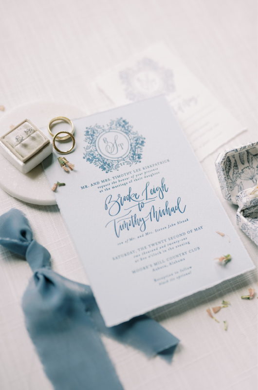 Brooke Kirkpatrick And Timothy Selezak Marry In Alabama wedding invitation blue Brooke Kirkpatrick And Timothy Selezak Marry In Alabama wedding invitation