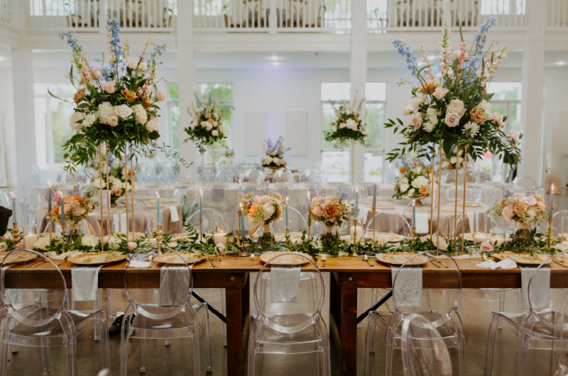 Paula and Ayson Marry in a Whimsical Wedding at Legacy Acres Arkansas Reception Tables