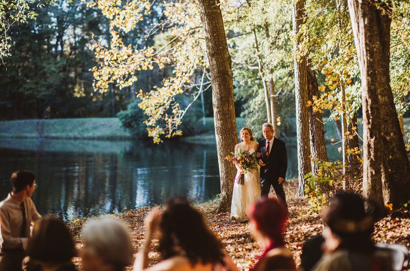 Elizabeth and Michael Marry at a Beautiful Fall Forest Wedding Bride and Dad