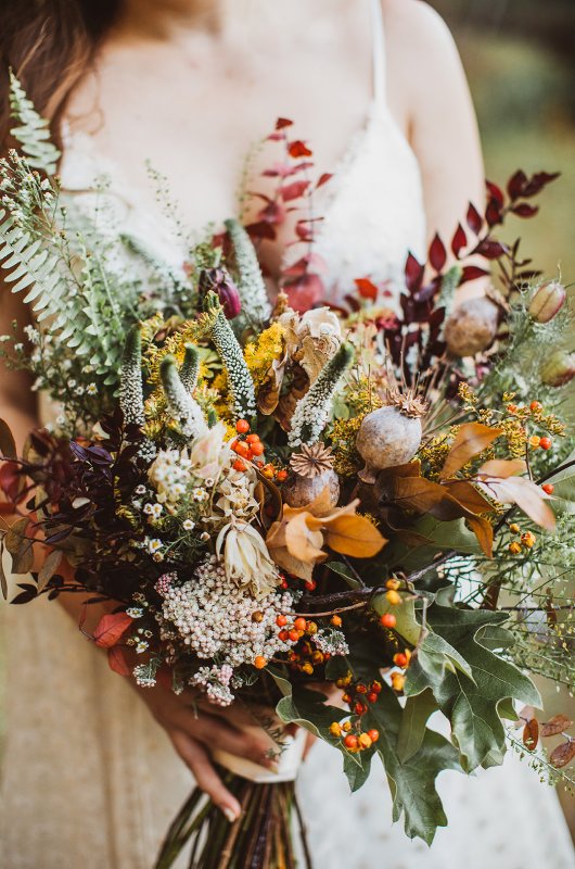 Elizabeth and Michael Marry at a Beautiful Fall Forest Wedding Brides Bouquet