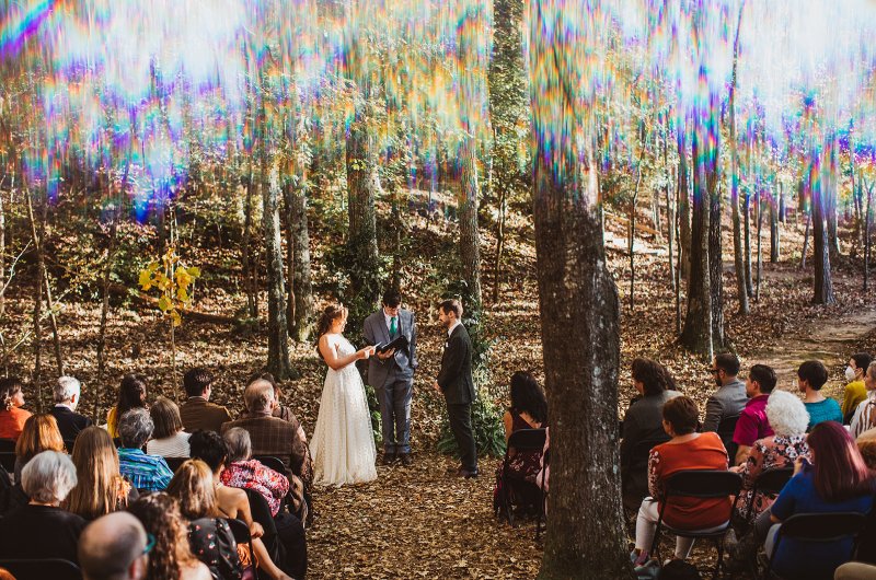Elizabeth and Michael Marry at a Beautiful Fall Forest Wedding Ceremony Scenery