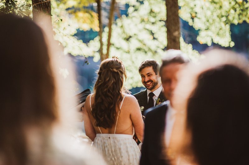 Elizabeth and Michael Marry at a Beautiful Fall Forest Wedding Ceremony Smiles