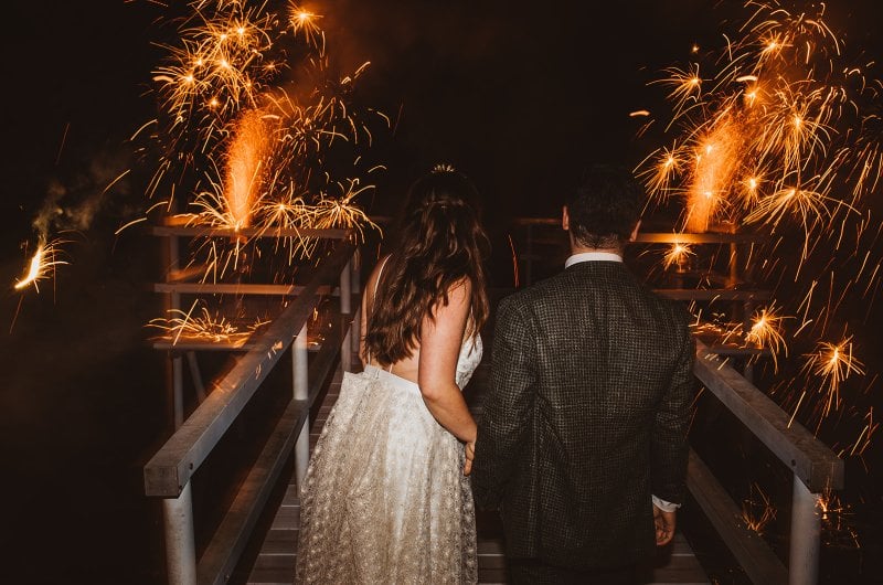 Elizabeth and Michael Marry at a Beautiful Fall Forest Wedding Fireworks