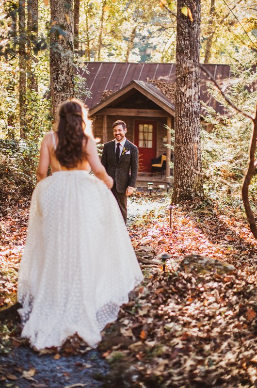 Elizabeth and Michael Marry at a Beautiful Fall Forest Wedding First Look