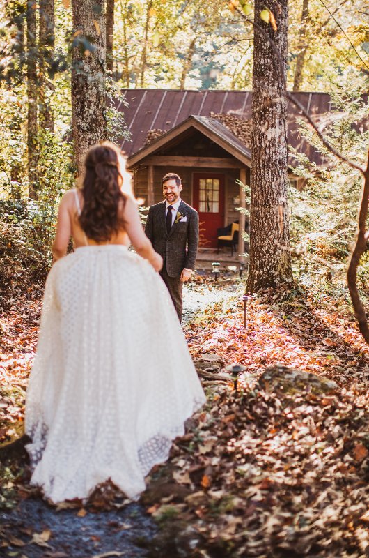 Elizabeth and Michael Marry at a Beautiful Fall Forest Wedding First Look Elizabeth and Michael Marry at a Beautiful Fall Forest Wedding First Look