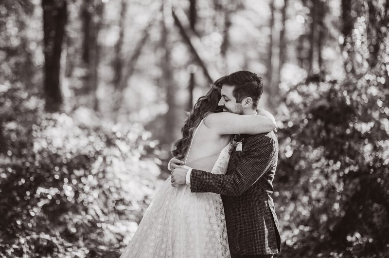 Elizabeth and Michael Marry at a Beautiful Fall Forest Wedding Hug