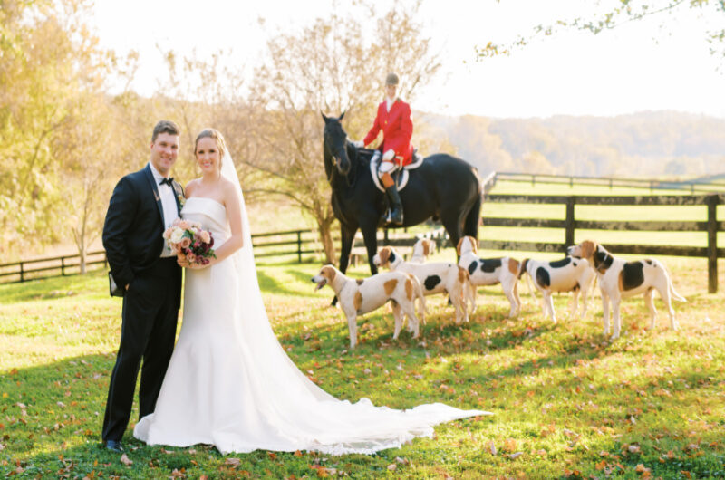 Horses And Hounds Styled Shoot In Middleburg Virginia couple and dogs