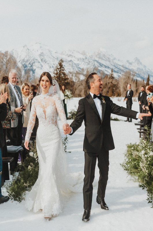 Jenny Tolman and Dave Brainard were married under the majestic Teton Mountain Range at Split Creek Ranch in Jackson Wyoming Aisle