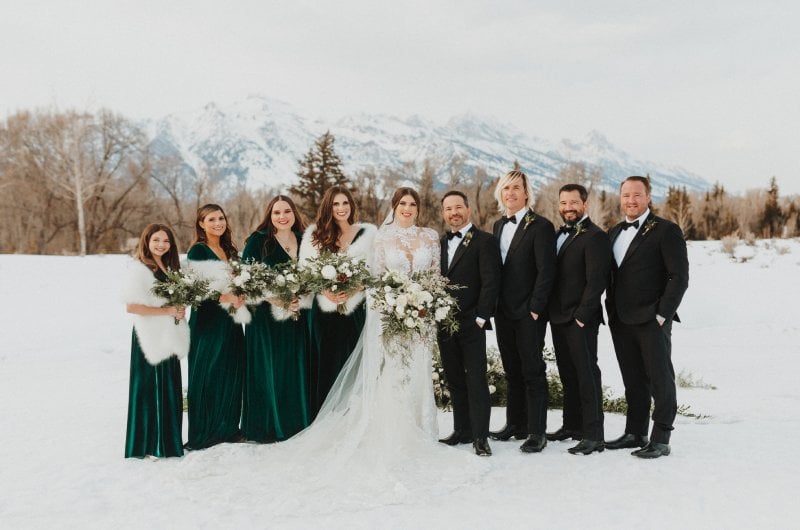 Jenny Tolman and Dave Brainard were married under the majestic Teton Mountain Range at Split Creek Ranch in Jackson Wyoming Wedding Party