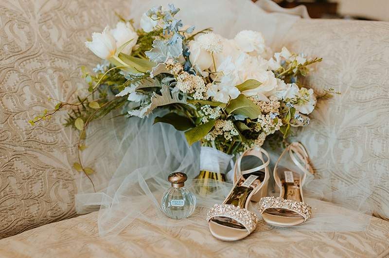 Emily and Matt Marry in a Classic Church Ceremony with a Vintage Reception Bridal Shoes and Perfume