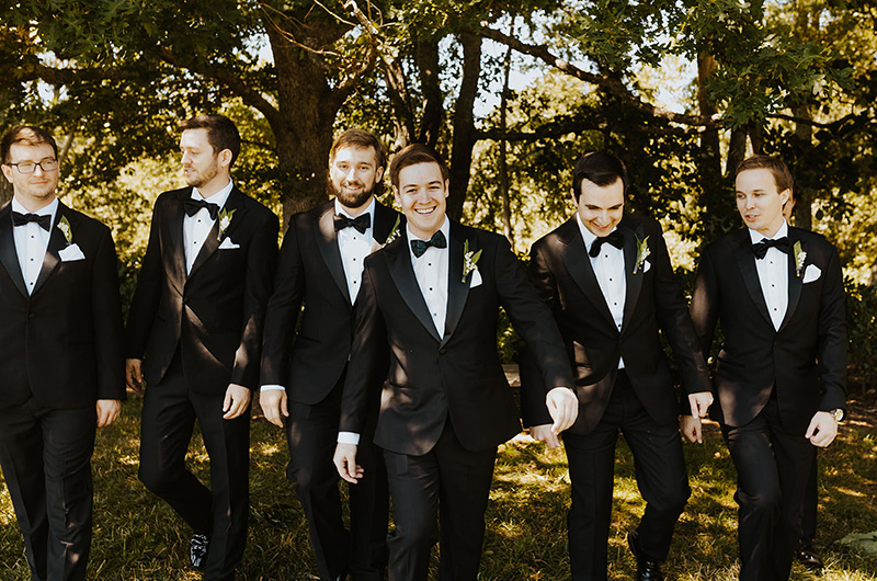 Emily and Matt Marry in a Classic Church Ceremony with a Vintage Reception Groom with Groomsmen