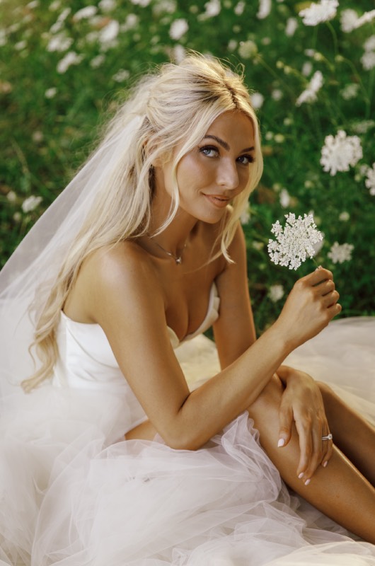 Erin Alvey and Filip Forsberg Wedding in La Guerche sur lAubois France Bride Holding Flowers