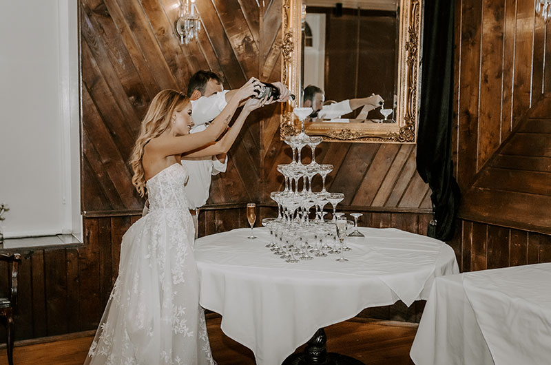 Staesha Gentry and Andrew Buhler Marry at Thorncrown Chapel in Arkansas Champagne Tower Staesha Gentry and Andrew Buhler Marry at Thorncrown Chapel in Arkansas Champagne Tower