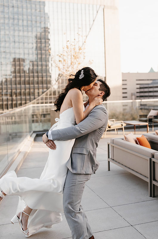 A Beautiful Ballroom Reception at the Four Seasons Hotel Minneapolis Bride and Groom on the Terrace