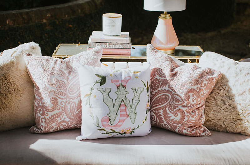A Spring Wedding with a Blush Aesthetic Monogrammed Pillows