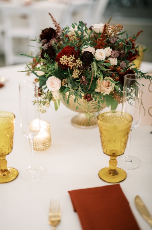 Alex Peele and Michael Oates Wedding in Brentwood Tennessee Centerpiece Cups Candles