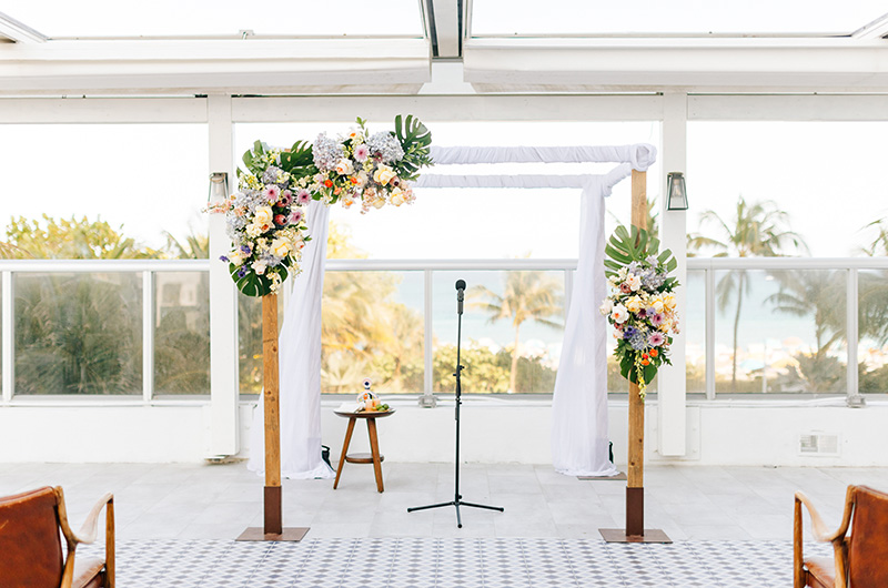 Retro Glam Paradise at The Confidante Miami Beach Vista Terrace Wedding Ceremony