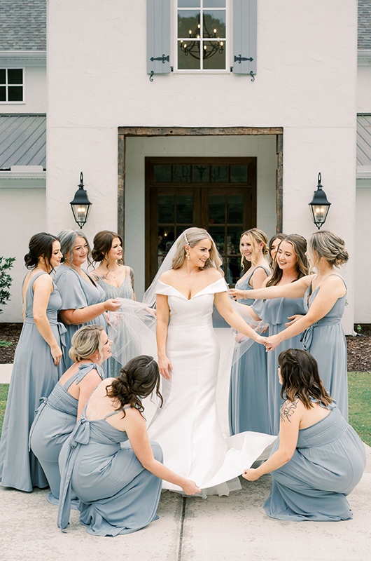Kendall and Blake Marry in a Whimsical Ceremony at White Fox Cottage Bride with Bridesmaids Kendall and Blake Marry in a Whimsical Ceremony at White Fox Cottage Bride with Bridesmaids