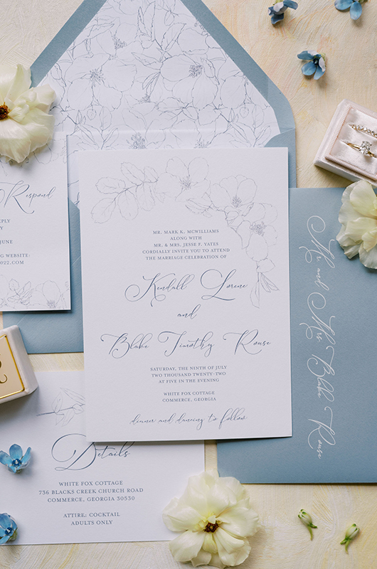 Kendall and Blake Marry in a Whimsical Ceremony at White Fox Cottage Stationery Suite