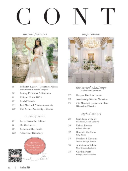 Southern Bride Magazine Summer Fall Table of Contents One