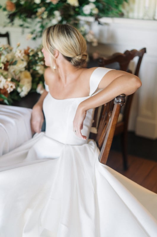 Ralph Lauren Inspired Autumnal Editorial Nestled In The Hills of Northern Kentucky bride in chair