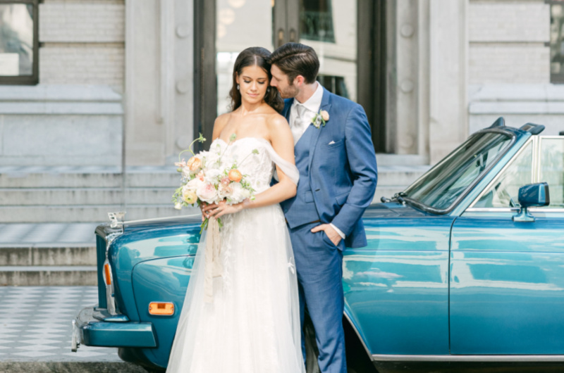 Styled By Southern Bride Gibbs Museum Charleston South Carolina couple in front of museum