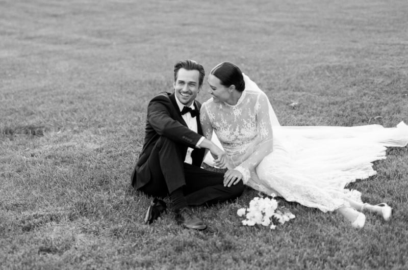 Actress Laura James Ecker Vintage Wedding couple sitting