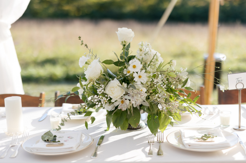 Actress Laura James Ecker Vintage Wedding table flowers