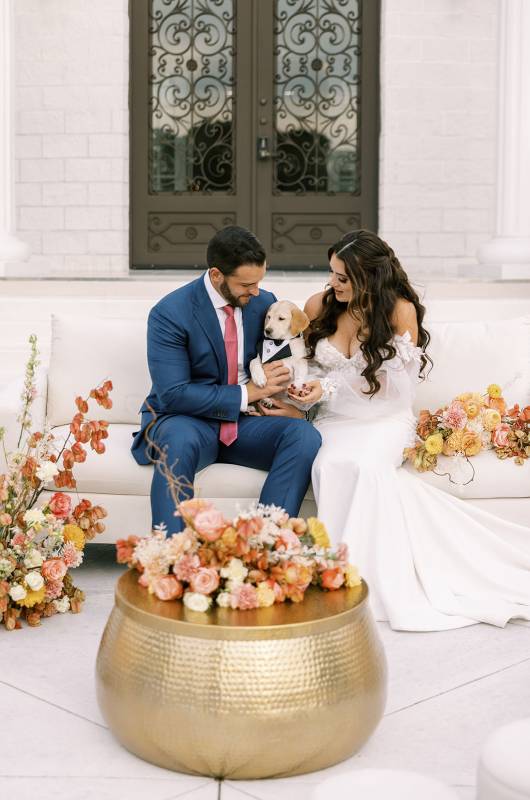 Styled Shoot Peaches & Dreams Tarpon Springs Florida Couple Holding Puppy