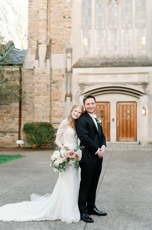 madison lawry & ryan deveikis just married bride groom side by side church