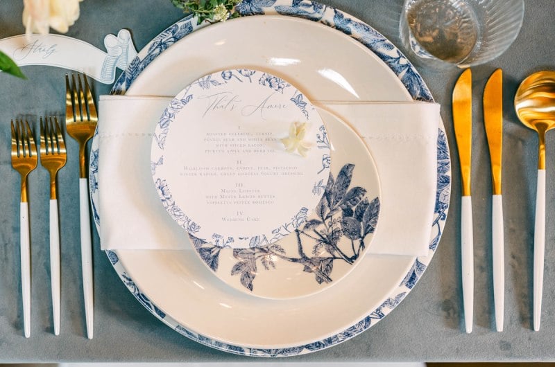 A Texas Fairytale blue china gold forks