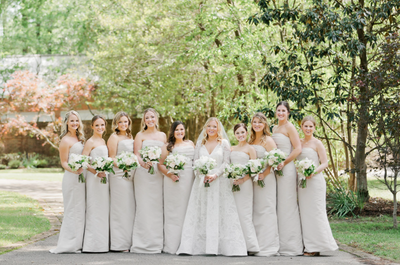 Mary Katherine Harris and James Rose Real Weddings bridesmaids outside in garden