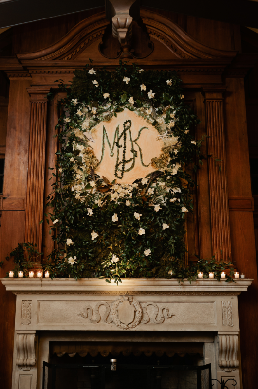 Mary Katherine Harris and James Rose Real Weddings venue initial wreath