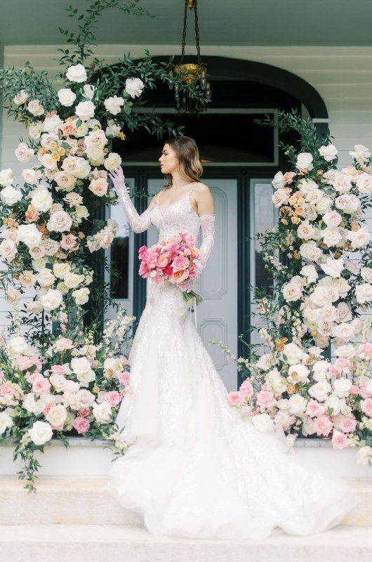 Pink Extravaganza Hendersonville North Carolina bridal arch steps