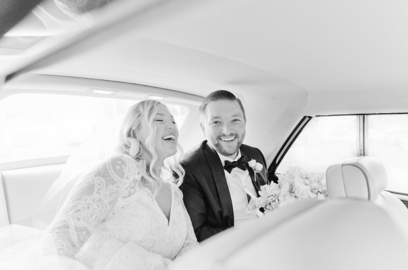 mary and james rose real weddings bride and groom in car