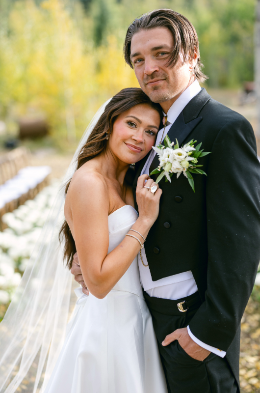 caelynn and dean real wedding couple smiling facing camera