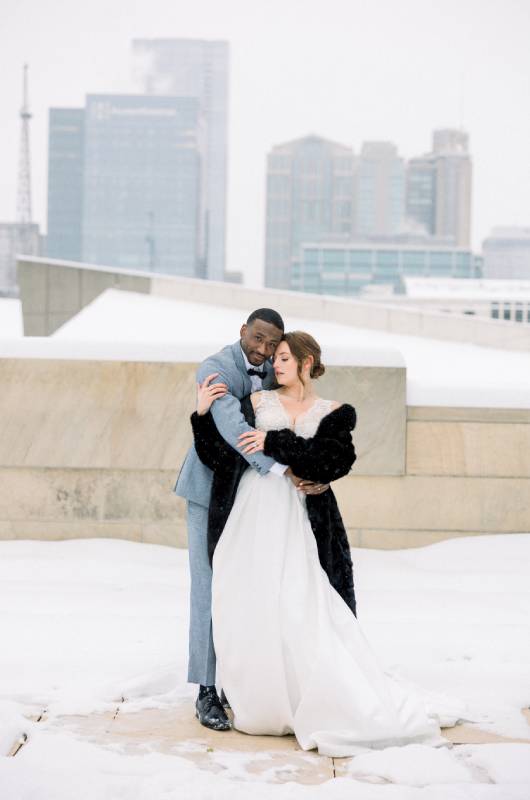 Country Music Hall of Fame Styled Challenge Nashville bride and groom outside