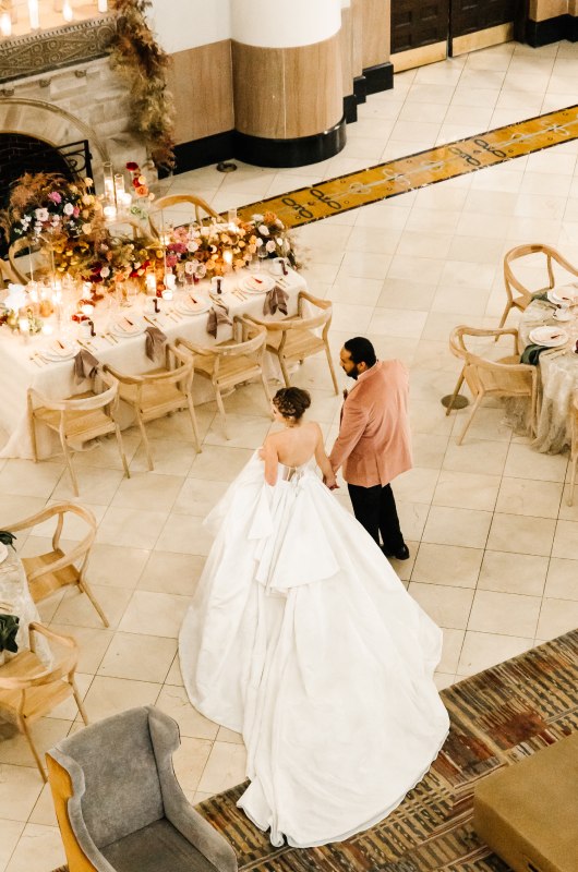 Union Station Nashville Styled Challenge By Southern Bride couple from above