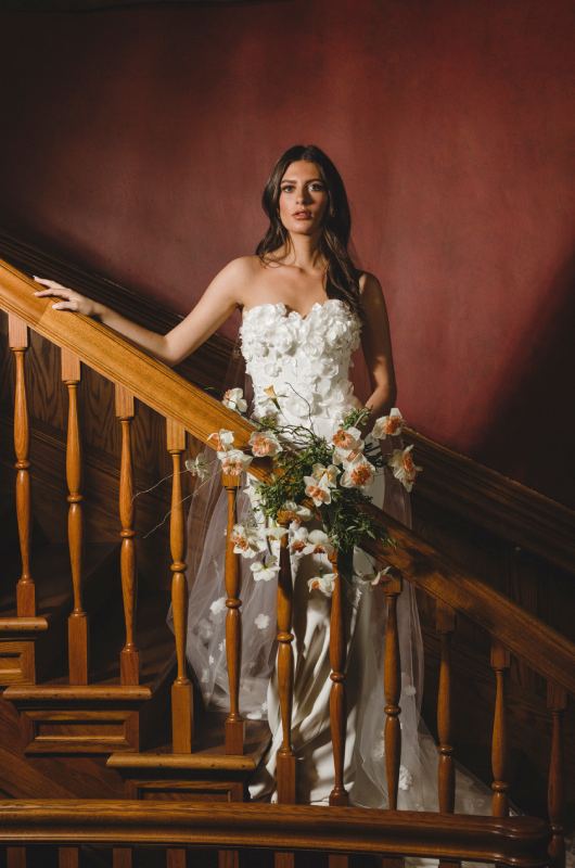 Graceful At Greystone Estate Beaver Creek Arkansas bride on stairs