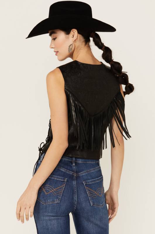 New Wave of Western Wear Black Fringe Vest