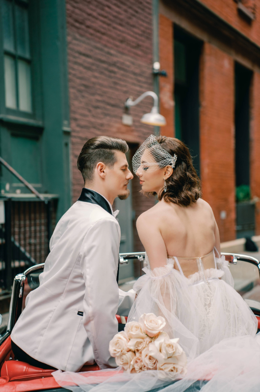 new york styled shoot couple on car