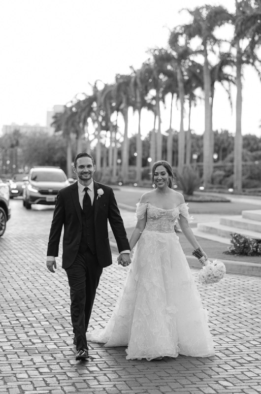 Megan Nager And Corey Turner bride and groom down town palm beach